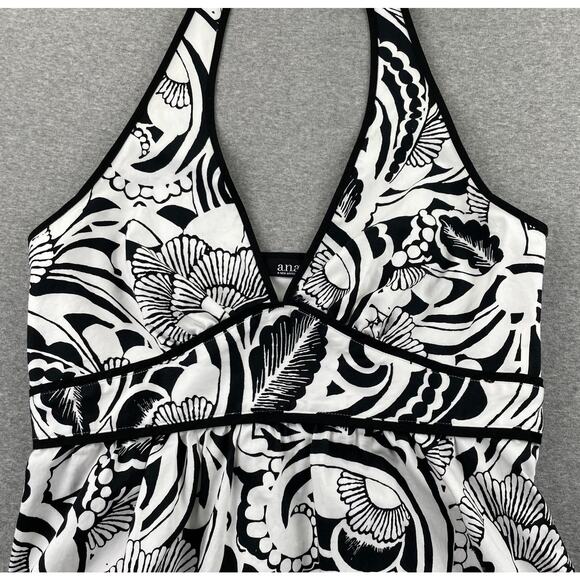 a.n.a Dress Womens 12 Black White Floral Print Halter Neck Fit & Flare Summer - Picture 15 of 15